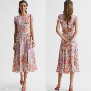 Reiss Luna Floral Cut Out Midi Dress Size 10